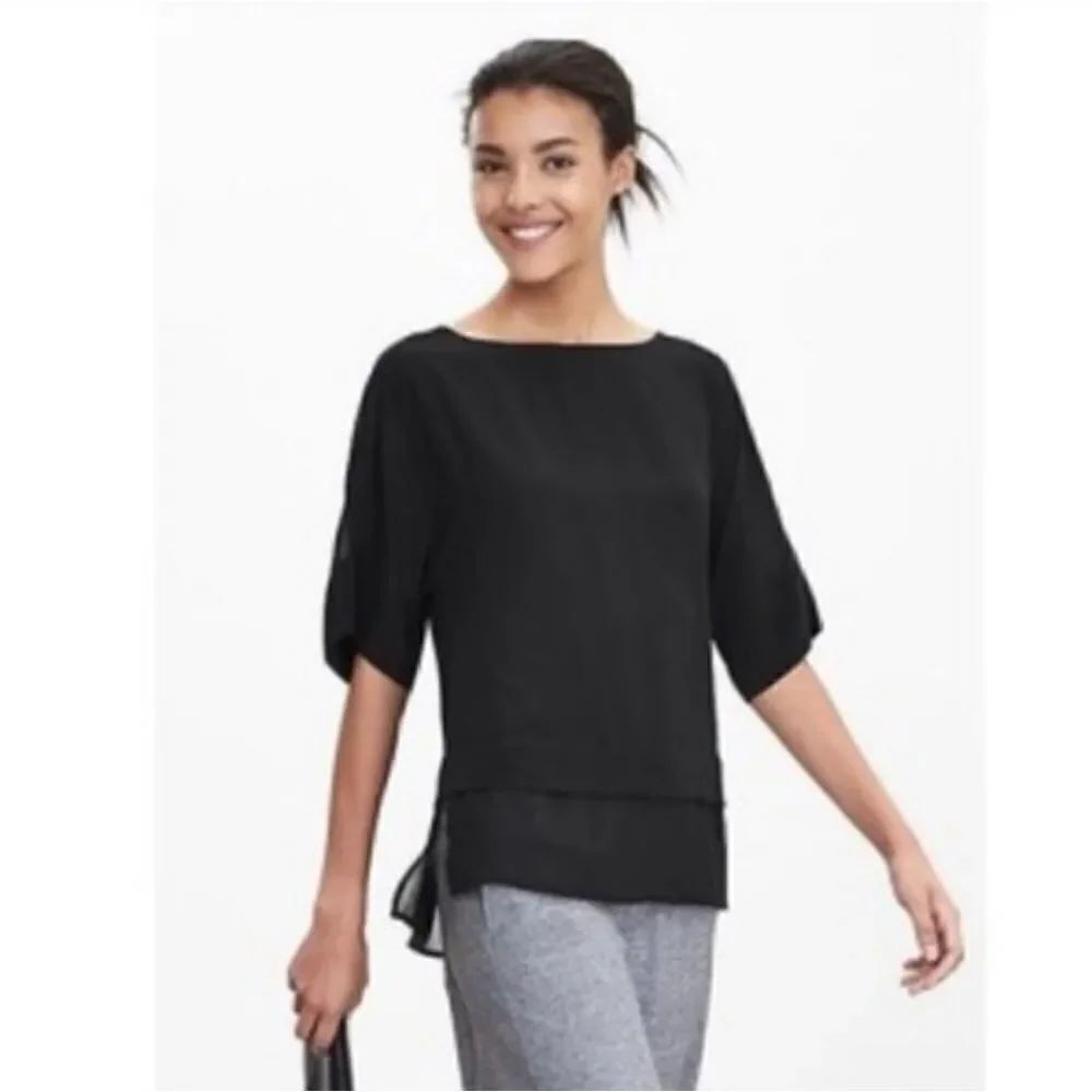 Banana Republic Black Silk Boxy Fit Blouse